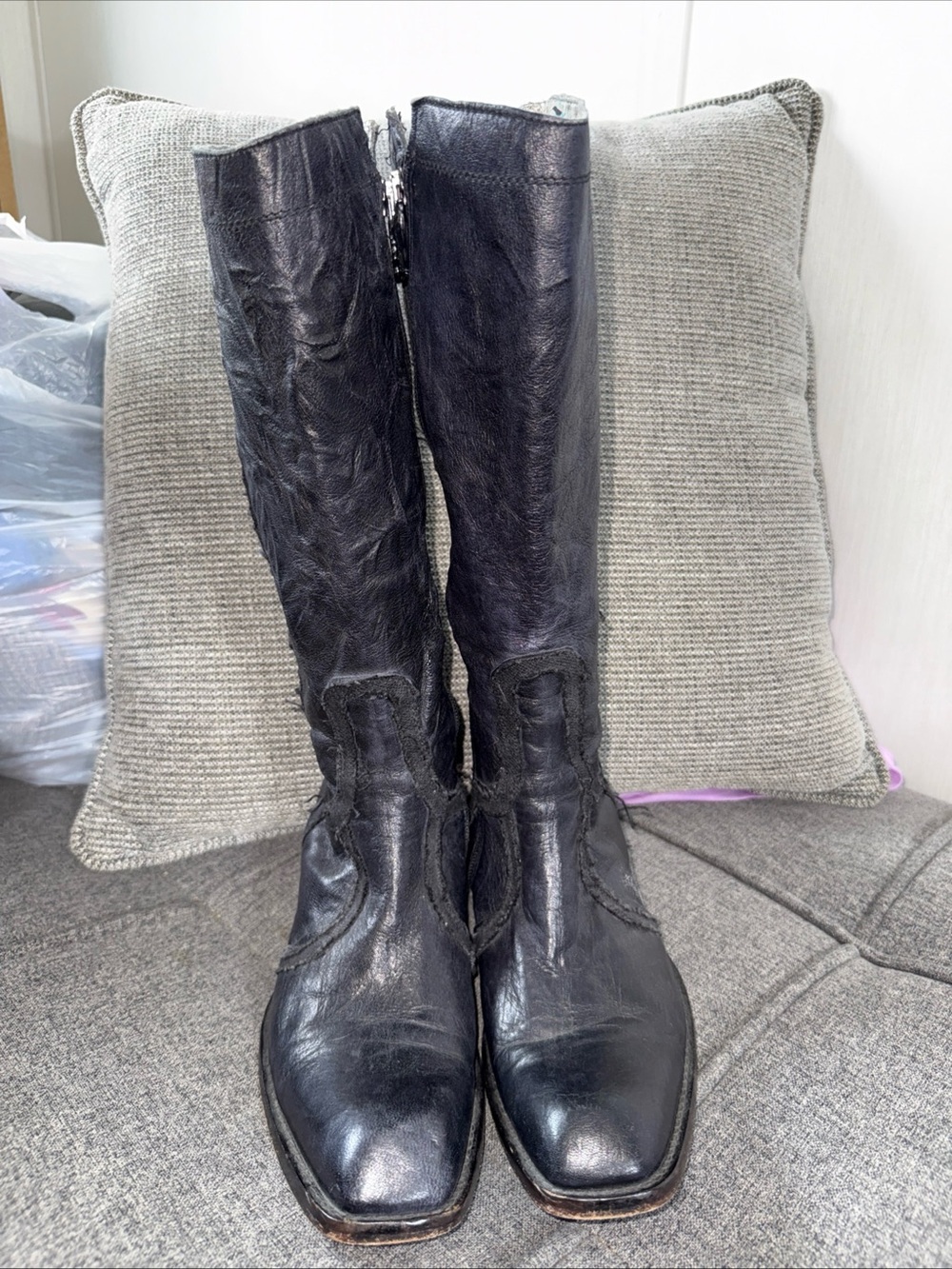 Vtg Mark Nason Siren Rose Leather Boots Italy Women's 8.5 Distressed Black Punk